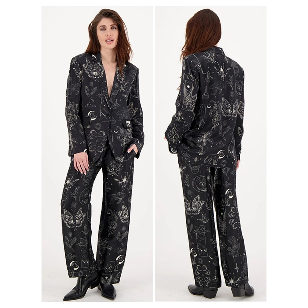 Me369 Molly Printed Blazer Bailey Pant Set Women Medium Black Magic Celestial